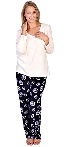 Women's Patricia Cute Fleece Long Sleeve Top and Owl Print Bottom PJ Set