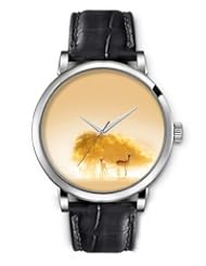 SPRAWL Aanalog Fashion Series Silver Ladies Watches of Genuine Black Leather Strap,Unique Wrist Watch for Women Girls Designed with lost deer