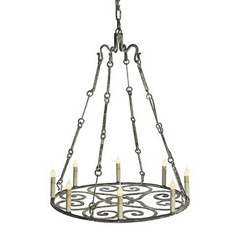 Rustic Handmade Ceiling Round Scrolled Wrought Iron Candle Chandelier
