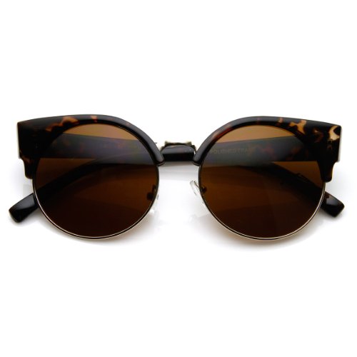 Round Circle Half Frame Semi-Rimless Cateye Sunglasses