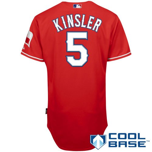 MLB Men's Texas Rangers Ian Kinsler Six Button Cool Base Authentic Alternate Jersey (Scarlet, 40/Medium)