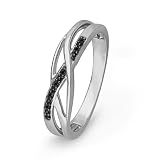 Platinum Plated Sterling Silver Round Diamond Black Twisted Fashion Ring (1/20 cttw)