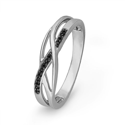 Platinum Plated Sterling Silver Round Diamond Black Twisted Fashion Ring (1/20 cttw)
