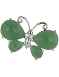 Sterling Silver Green Jade Butterfly Pin