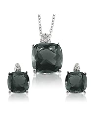 Tressa Sterling Silver Fancy Cut Grey CZ Necklace and Earring Set