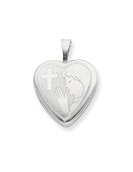 925 Sterling Silver 16mm Cross and Praying Woman Heart Locket - Chain Included