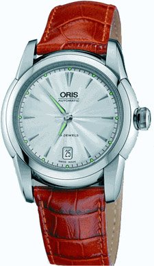Oris Artelier Date Silver Dial Brown Leather Strap Automatic Mens Watch 633-7544-4051LS
