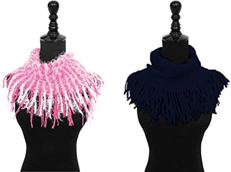 2 Pack Top Pink &amp; Blue New Warm Lightweight Cable Knit Fringe Wide Fashion Infinity Scarf Women Teen Girls FashionNut Trendy Unique Last Minute Stocking Stuffer Christmas Gift Idea