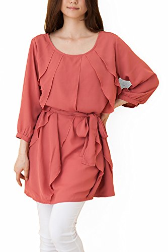 (Goldjapan)ゴールドジャパン 大きいサイズ レディース ノーカラー シフォン シャツ ワンピース シャツワンピ 半袖 半そで 七分袖 7分袖 チュニック Aライン フォーマル パーティー ドレス 結婚式 二次会 入学式 入園式 カジュアル エレガント きれいめ sms-012