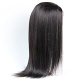 Full Lace Wigs Hand Made Human Hair Remy 100% Brazilian Virgin #1b Yaki Straight (10