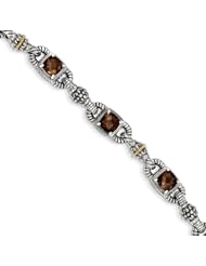 Genuine Sterling Silver & 14K Yellow Gold 5.14 Smokey Quartz 7.25 Inch Bracelet 26 Grams Of Gold