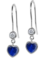 1.46 Ct Heart Shape Blue Created Sapphire G/H Diamond 925 Silver Earrings