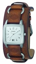 Fossil Ladies Genuine Brown Leather Cuff Strap watch With Cream Dial