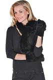 Knitted Fur Scarf and Glove Set - Black