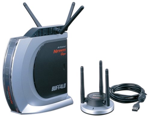 BUFFALO Draft IEEE802.11n/IEEE802.11g/11b ����LAN BroadBand���[�^ 1000BASE-T�Ή����f�� USB2.0�p����LAN�A�_�v�^�Z�b�g WZR-G144NH/U