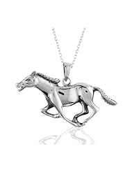 Chuvora 925 Sterling Running Horse Pendent Necklace, Rolo 18" 925 Chain