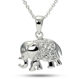 Baby Elephant Charm Cubic Zirconia CZ Sterling Silver Animal Necklace