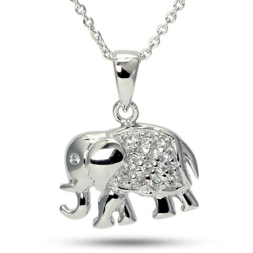 Baby Elephant Charm Cubic Zirconia CZ Sterling Silver Animal Necklace