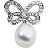1 8K Palladium White Gold South Sea Cultured Pearl & Diamond Butterfly Brooch 1/ 4Cttw/10. 0 0mm Drop