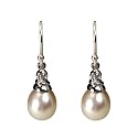 CAREFREE Sterling Silver Crystal Top 8-9mm AAAA Drop Pearl Earrings, White