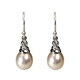 Crystal Top Cultured Pearl Earrings in Sterling Silver, White