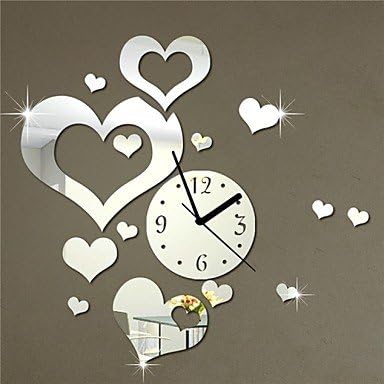 JOMOO 22"H Modern Style Wedding Decoration Romantic Hearts 3D DIY Acrylic Mirror Wall Clock