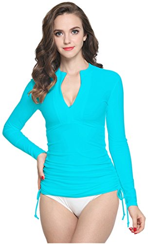 ILISHOP Hot Sale Women's Swimming Shirt UV Sun Protection Long-Sleeve Rash Guards Blue L-US8