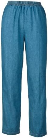 Denim Slacks -Elastic Waist For Dressing Ease (18 Petite, light wash)