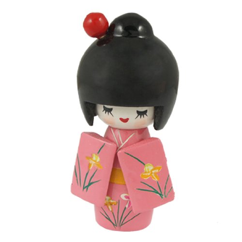 Wooden Shyly Smiling Girl Kokeshi Doll Home Decoration