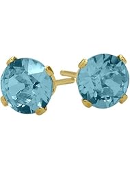 0.50Ct. Genuine 4mm Round Blue Topaz 14 Karat Yellow Gold Stud Earrings for Girls