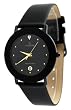 Le Chateau #955M-1 Men's Black IP Elegant Leather Strap Domed Crystal Watch