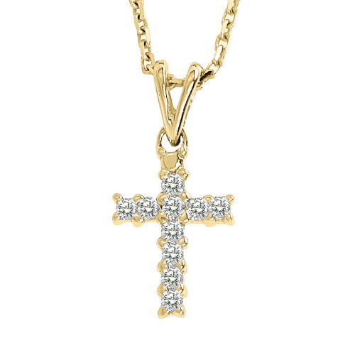 14K Yellow Gold Diamond Cross Pendant with 18