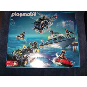 Playmobil 5844 POLICE Playset with Helicopter, Boat, 2 Jetskis and Jeep by Playmobil 5844 POLICE Playset with Helicopter, Boat, 2 Jetskis and Jeep