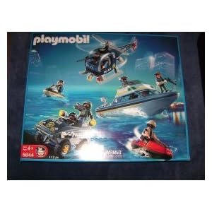 Playmobil 5844 POLICE Playset with Helicopter, Boat, 2 Jetskis and Jeep by Playmobil 5844 POLICE Playset with Helicopter, Boat, 2 Jetskis and Jeep