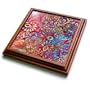 Batik Gold Fuchsia Sky Purple Gold Floral Print - 8x8 Trivet With 6x6 Ceramic Tile