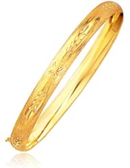 Classic Floral Carved Bangle in 14K Yellow Gold (6.0mm)