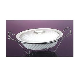 CERAMIC BACKER ON RACK - 2 QUART OVAL CERAMIC COVERED BAKER ON RACK - casserole by Jaf Gifts