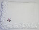 Bk701, Knitted on Hand Knitting Machine White Cotton Trimmed By Hand Crochet with White Chenille Blanket for Infant Boys with Star American Flag Appliqu� Size 31x45