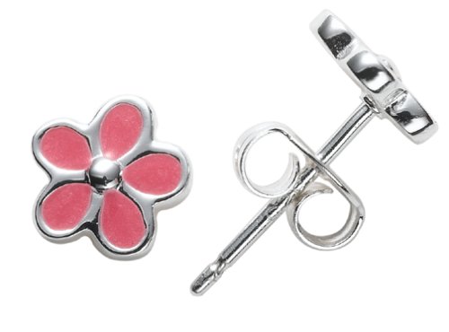 Sterling Silver Pink Flower Stud Earrings