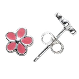 Sterling Silver Pink Flower Stud Earrings by 