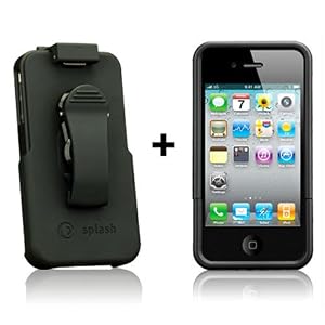 splash CRUISER Slim-Fit PolyCarbonate Slider Case + Belt Clip Holster Combo for iPhone 4 4G (Black)