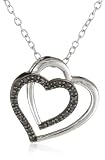 Black Rhodium Sterling Silver Black and White Diamond Double Heart Pendant Necklace (.1 Cttw), 18"