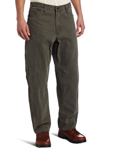 Dickies Men's Relaxed Fit Sanded Duck Carpenter Jean, Moss Green, 30x32