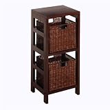 Winsome Wood Leo Wood 2 Tiered Shelf with 2 Rattan Baskets