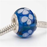 Pandora Trollbeads Compatible Sterling Silver Core Murano Glass Slide-on and Slide-off Glass Bead , 14 X 8mm. 5mm Hole so Fits Most Bracelets