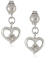 Sterling Silver Diamond Drop Open Heart Earrings