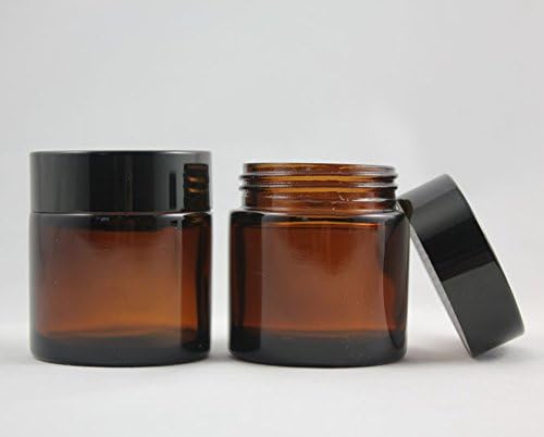 4 Pack of Empty Brown Glass 2 oz Amber Jars with Black Aluminum Caps
