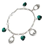 Sterling Silver 7 inch to 8 inch Adjustable Celtic Claddagh Green Hearts Charm Bracelet