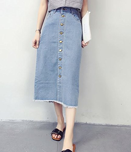 (ALLURE) デニム スカート ペンシル ロング タイトスカート フロントボタン ライトブルー AF0510