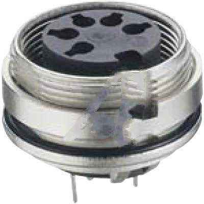 Lumberg 0307 08 , connector, circular din, female recept, rear mount, shielding, pcb pins, 8 cont, ip68